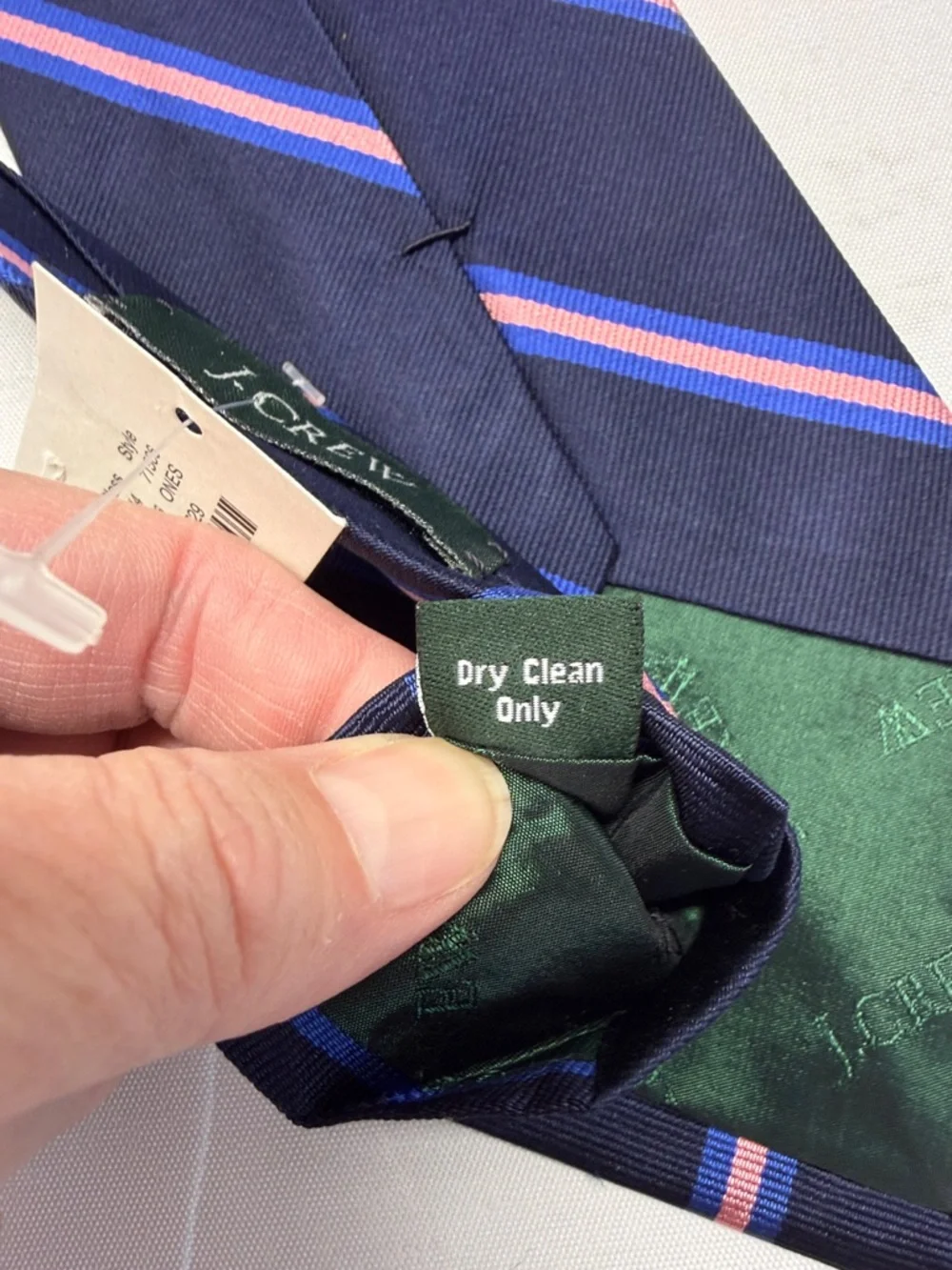 J. Crew NWT Navy Blue with Pink and Light Blue Stripes English Silk Neck Tie